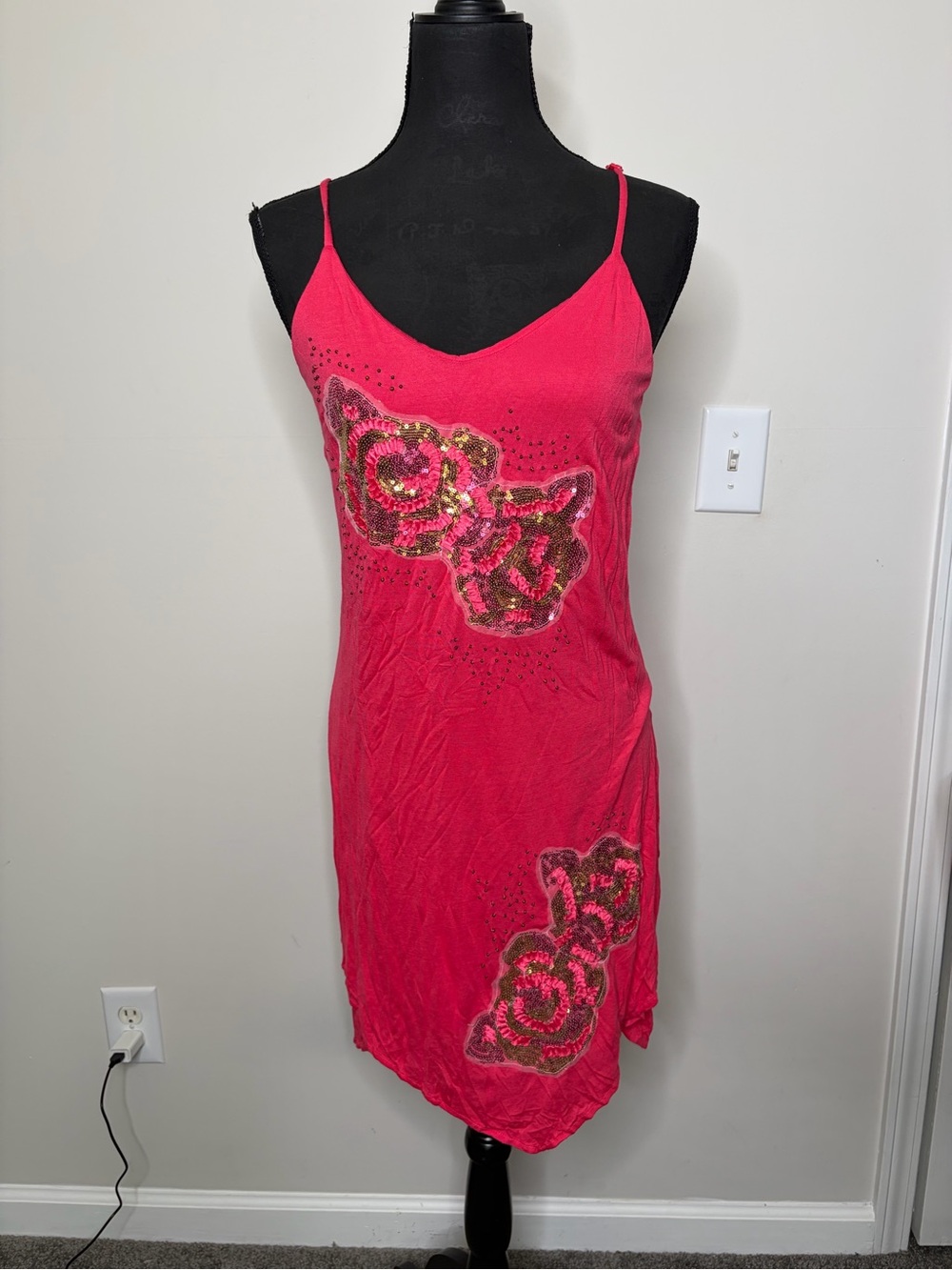Y2K vintage hot Pink Sequin Floral Slip embroidered sequin Dress